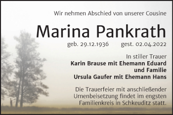 Traueranzeige von Marina Pankrath von Mitteldeutsche Zeitung Halle/Saalkreis