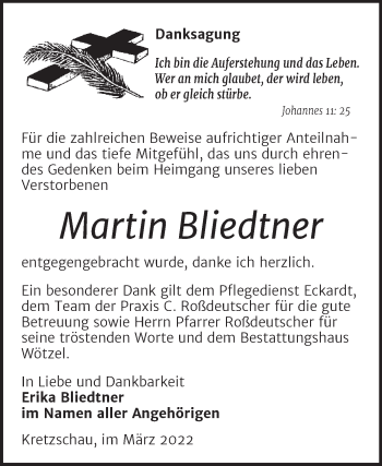 Traueranzeige von Martin Bliedtner von Trauerkombi Zeitz