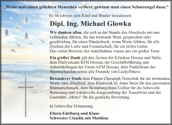 Traueranzeige von Michael Glowka von Trauerkombi Dessau