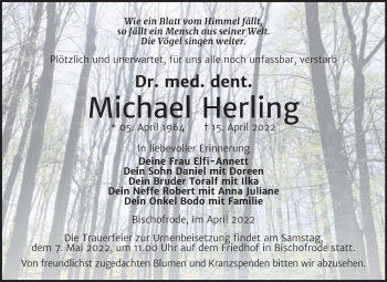 Traueranzeige von Michael Herling von Trauerkombi Mansfelder Land
