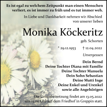 Traueranzeige von Monika Köckeritz von Trauerkombi Bitterfeld
