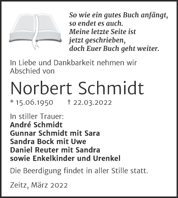 Traueranzeige von Norbert Schmidt von Trauerkombi Zeitz