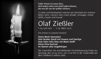 Traueranzeige von Olaf Zießler von Trauerkombi Bitterfeld