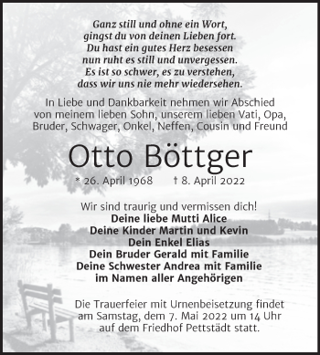Traueranzeige von Otto Böttger von Trauerkombi Weißenfels