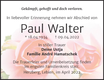Traueranzeige von Paul Walter von Trauerkombi Wittenberg