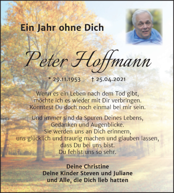 Traueranzeige von Peter Hoffmann von Trauerkombi Dessau