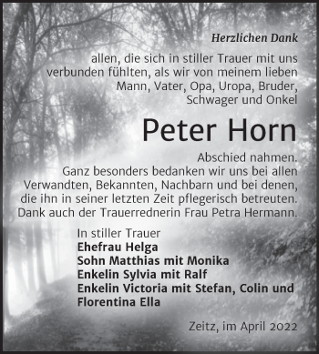 Traueranzeige von Peter Horn von Trauerkombi Zeitz