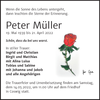 Traueranzeige von Peter Müller von Trauerkombi Wittenberg