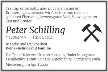 Traueranzeige von Peter Schilling von Trauerkombi Merseburg