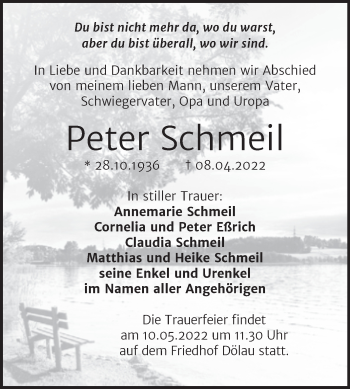 Traueranzeige von Peter Schmeil von Mitteldeutsche Zeitung Halle/Saalkreis