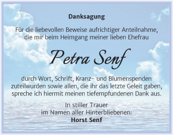 Traueranzeige von Petra Senf von Trauerkombi Merseburg