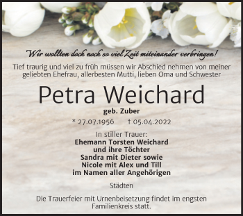 Traueranzeige von Petra Weichard von Wochenspiegel Naumburg/Nebra
