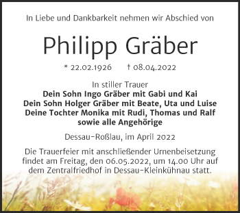 Traueranzeige von Philipp Gräber von Trauerkombi Dessau