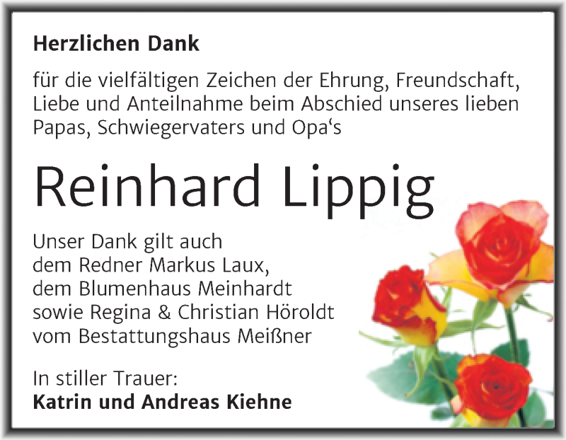  Traueranzeige für Reinhard Lippig vom 06.04.2022 aus Trauerkombi Sangerhausen