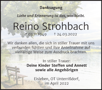 Traueranzeige von Reino Strohbach von Trauerkombi Mansfelder Land