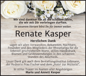 Traueranzeige von Renate Kasper von Trauerkombi Wittenberg