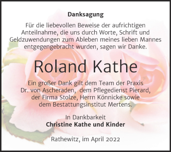 Traueranzeige von Roland Kathe von Wochenspiegel Naumburg/Nebra