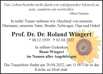 Traueranzeige von Roland Wingert von Mitteldeutsche Zeitung Halle/Saalkreis