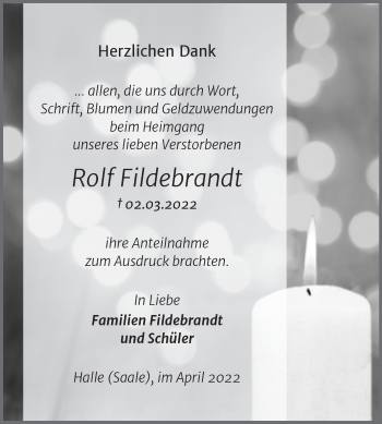 Traueranzeige von Rolf Fildebrandt von Mitteldeutsche Zeitung Halle/Saalkreis