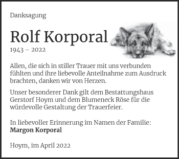 Traueranzeige von Rolf Korporal von Trauerkombi Aschersleben