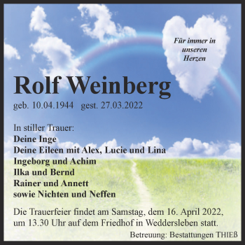 Traueranzeige von Rolf Weinberg von Trauerkombi Quedlinburg