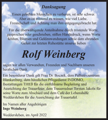 Traueranzeige von Rolf Weinberg von Trauerkombi Quedlinburg