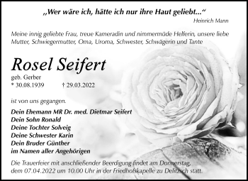 Traueranzeige von Rosel Seifert von Trauerkombi Bitterfeld