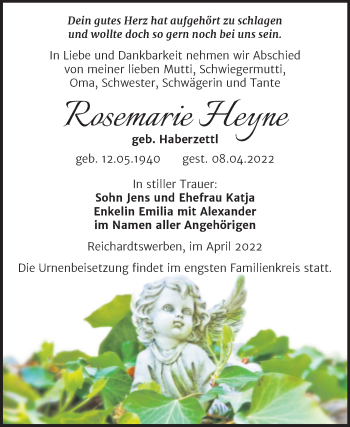 Traueranzeige von Rosemarie Heyne von Trauerkombi Weißenfels