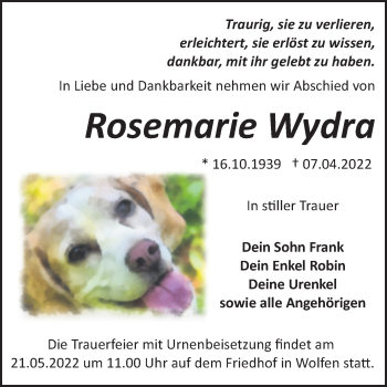 Traueranzeige von Rosemarie Wydra von Trauerkombi Bitterfeld