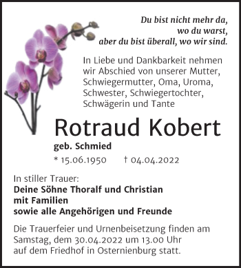 Traueranzeige von Rotraud Kotiert von Trauerkombi Köthen