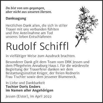 Traueranzeige von Rudolf Schiffl von Trauerkombi Wittenberg