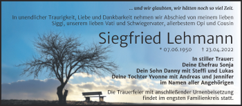 Traueranzeige von Siegfried Lehmann von Trauerkombi Bitterfeld