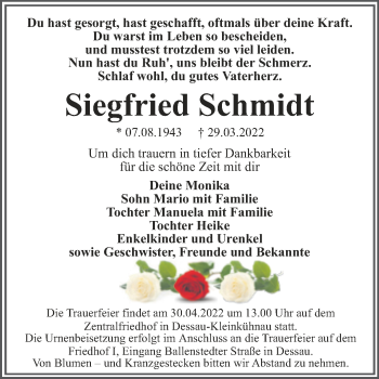 Traueranzeige von Siegfried Schmidt von Trauerkombi Dessau
