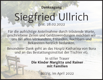 Traueranzeige von Siegfried Ullrich von Trauerkombi Wittenberg