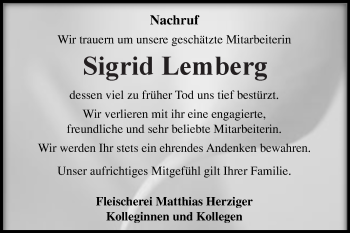 Traueranzeige von Sigrid Lemberg von Mitteldeutsche Zeitung