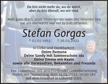 Traueranzeige von Stefan Gorgas von Trauerkombi Bitterfeld