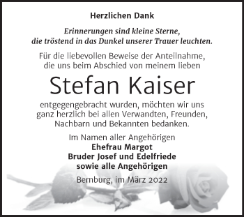 Traueranzeige von Stefan Kaiser von Trauerkombi Bernburg