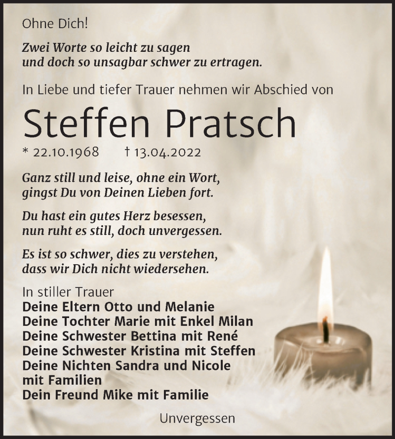  Traueranzeige für Steffen Pratsch vom 30.04.2022 aus Trauerkombi Bitterfeld