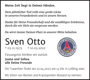Traueranzeige von Sven Otto von Trauerkombi Weißenfels