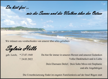 Traueranzeige von Sylvia Hille von Trauerkombi Wittenberg