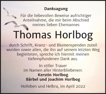 Traueranzeige von Thomas Horlbog von Trauerkombi Mansfelder Land