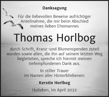 Traueranzeige von Thomas Horlbog von Mitteldeutsche Zeitung Halle/Saalkreis