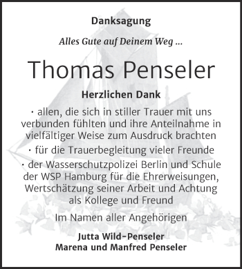 Traueranzeige von Thomas Penseler von Trauerkombi Wittenberg