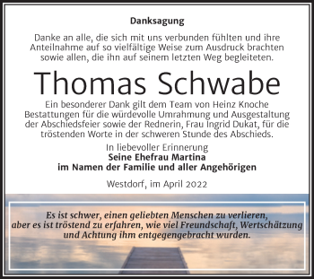 Traueranzeige von Thomas Schwabe von Trauerkombi Aschersleben