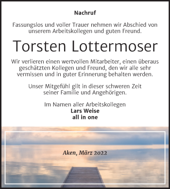 Traueranzeige von Torsten Lottermoser von Trauerkombi Köthen
