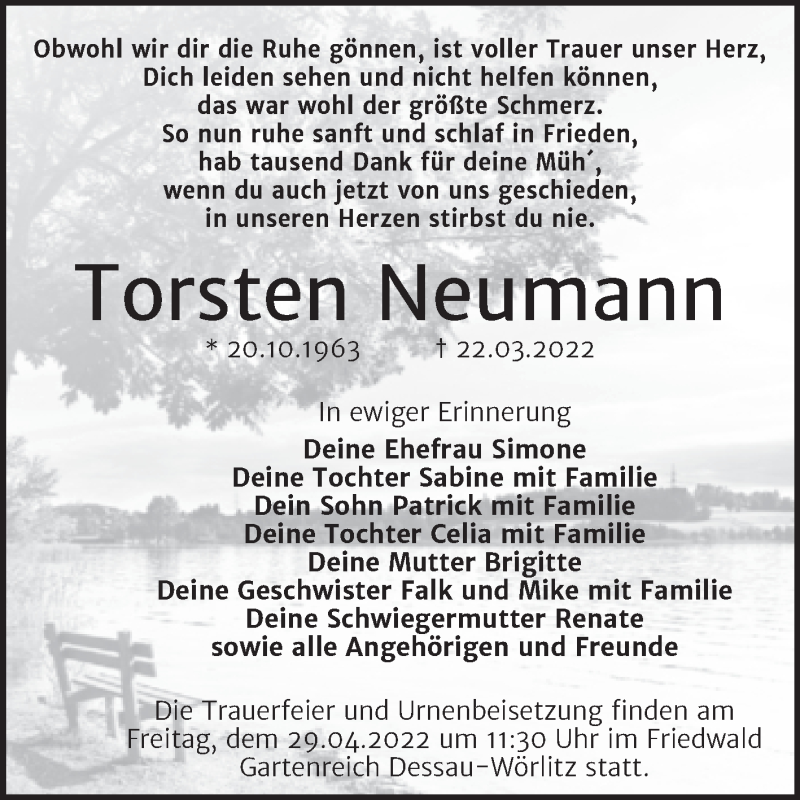  Traueranzeige für Torsten Neumann vom 02.04.2022 aus Trauerkombi Wittenberg