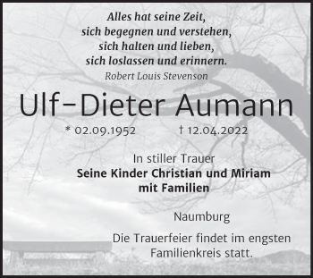 Traueranzeige von Ulf-Dieter Aumann von Naumburger Tageblatt