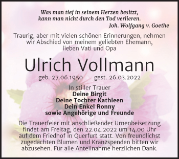 Traueranzeige von Ulrich Vollmann von Trauerkombi Merseburg