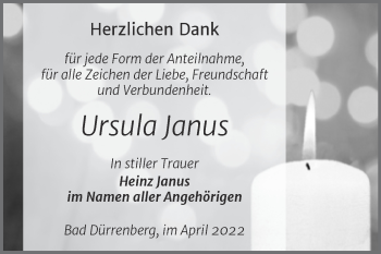 Traueranzeige von Ursula Janus von Trauerkombi Merseburg