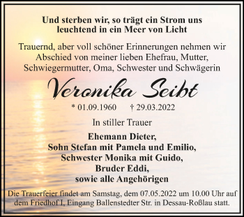 Traueranzeige von Veronika Seibt von Trauerkombi Dessau